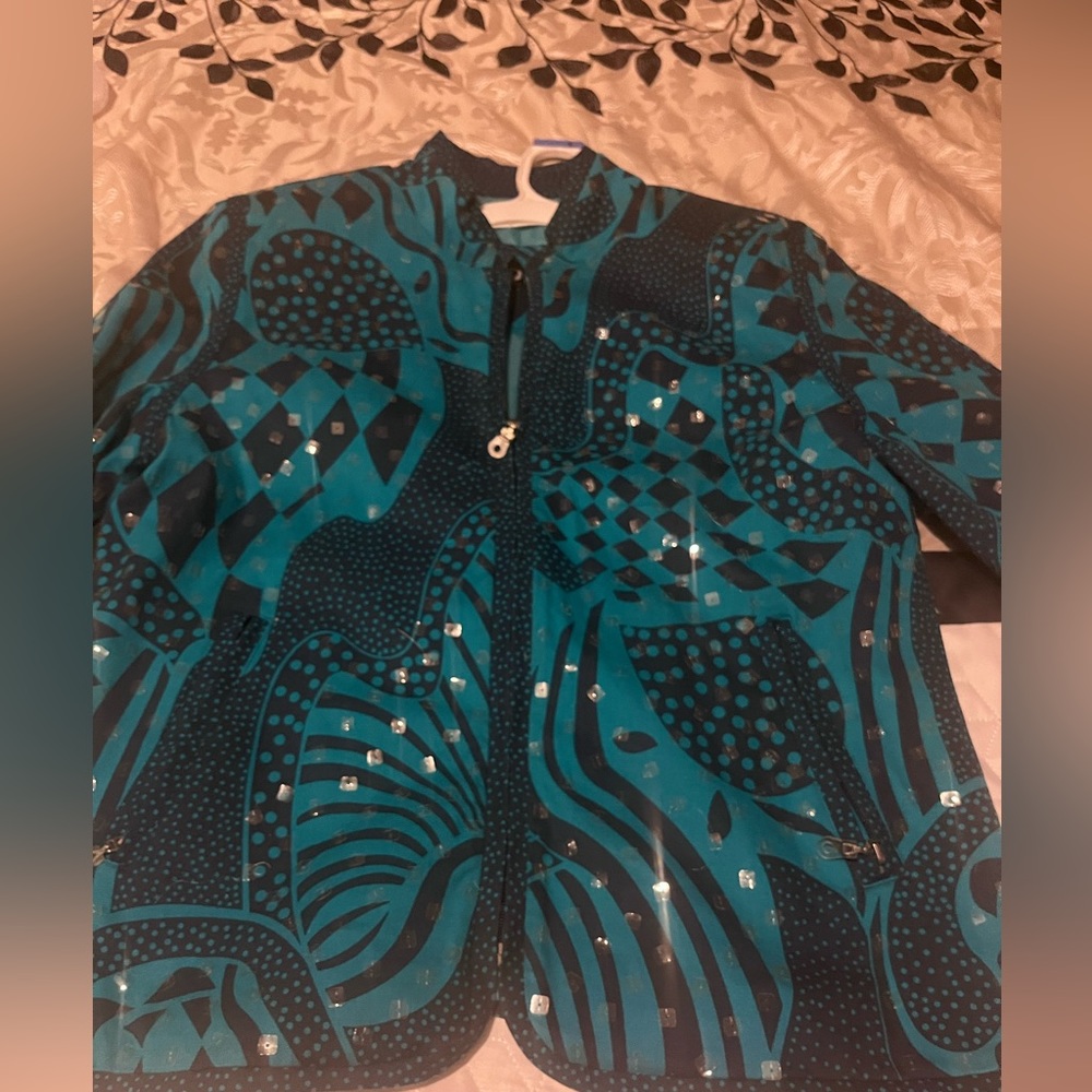 Redd Jeans navy and teal jacket with sequins, Vintage 80s